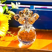 abordables Cadeaux-Figurine de Fleur de Rose en Cristal Champagne Fait Main avec Vase Rond Cadeaux Romantiques de Roses pour Femmes pour Mariage Saint-Valentin Roses en Verre pour Petite-Amie Femme Décorations de Table
