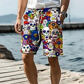 abordables Plantes et Fleurs Tropicales-Homme Crâne Fleur / Floral Maillots de bain Shorts de bain Shorts de Surf Taille Moyenne Vacances Hawaïen Style de villégiature Vacances Fête Plage Cordon de serrage avec doublure en mesh Taille