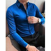 お買い得  メンズサテンシャツ-男性用 シャツ サテンシャツ カジュアルシャツ ボタンアップシャツ 平織り 日常 バケーション ブラック ホワイト ワイン ネイビーブルー 長袖 ラペル 春 &amp; 秋 衣類