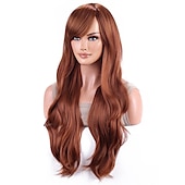 economico Parrucche storiche-parrucche 28 pollici 70cm lunghi capelli ricci ondulati parrucca cosplay resistente al calore con cuffia per parrucca parrucche di carnevale