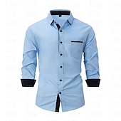 abordables camisas de hombre sin planchar-Hombre Camisa Camisa para Vestido Camisa de cuello Abotonar la camisa Bloque de color Boda Diario Bleu Ciel Negro Blanco Verde Claro Manga Larga Cuello Vuelto Primavera &amp; Otoño Ropa Retazos