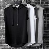 billiga Gym-toppar-Herr Linne Undertröjor Ärmlös tröja Ärmlös Huva Sommar Slät Mode Designer Grundläggande Semester Gata Utekväll Svart Vit Blå Topp t-shirt för män