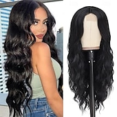 economico Parrucche trendy sintetiche-parrucca ondulata lunga marrone per le donne parrucca riccia da 26 pollici con parte centrale fibra proteica premium parrucca sostitutiva dei capelli dall&#039;aspetto naturale per l&#039;uso quotidiano del
