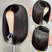 economico Parrucche lace front capelli veri-parrucche diritte corte in pizzo 4*4 parrucche di capelli umani con chiusura a caschetto al 150%.