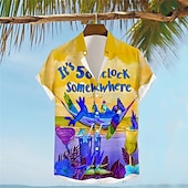 abordables Oiseaux &amp; Animaux-Homme Lettre Perroquet Chemise Chemise hawaïenne Chemise Aloha Manche Courte Chemise Col rabattu Vacances Hawaïen Style complexe Extérieur Vacances Hawaïen Jaune Bleu Fuchsia S M L
