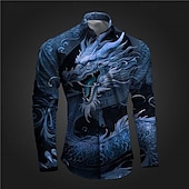 abordables Motif Animal-Homme Dragon Chemise Chemise boutonnée manche longue Abstrait Sous-culturel Usage quotidien Sortie Printemps Col rabattu Imprimer Bouton bas Jaune Rouge Bleu Violet
