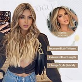 economico Parrucche trendy sintetiche-parrucca ondulata lunga parrucca bionda ombre parte centrale capelli ricci ondulati per le donne parrucca bionda lunga da 24 pollici capelli dall&#039;aspetto naturale resistenti al calore per le ragazze