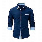abordables camisas de hombre sin planchar-Hombre Camisa Camisa para Vestido Camisa de cuello Abotonar la camisa Bloque de color Boda Diario Bleu Ciel Negro Blanco Verde Claro Manga Larga Cuello Vuelto Primavera &amp; Otoño Ropa Retazos