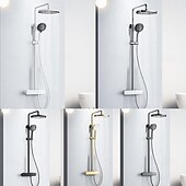 abordables Grifos de ducha-Sistema ducha / Válvula mezcladora termostática Conjunto - Alcachofa incluida Ducha de chorro múltiple Cascada Moderno Galvanizado Apertura Externa Válvula Cerámica Bath Shower Mixer Taps