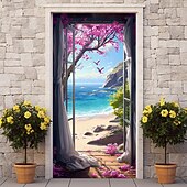 levne Garážové a dveřní bannery-okna pohled na pláž kryty dveří nástěnná malba výzdoba dveří gobelín dekorace záclona pozadí banner dveří odnímatelný pro přední dveře vnitřní venkovní domácí dekorace pokoje farma výzdoba zásoby