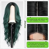 abordables Pelucas de fiesta-Peluca ondulada larga ombre verde para mujeres peluca rizada de 26 pulgadas con parte central peluca sintética de fibra resistente al calor ideal para uso diario y fiestas pelucas de Halloween para
