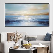 preiswerte Landschaftsgemälde-handgemaltes abstraktes Ozean-Ölgemälde, Wandkunst, Strand, Meereslandschaft, Leinwand, strukturiertes Gemälde, handgemaltes Gemälde mit blauen Himmel und Wolken, Heimdekoration auf Leinwand