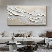 cheap Landscape Paintings-Hand painted Textured White Abstract Sandy Beach Oil Painting on Canvas handmade Original Blue Ocean Painting Custom Art Decor for Living room Wall Decor Wall Art