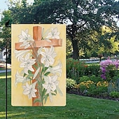 levne Zahradní vlajky, banner-Ježíšská zahradní vlajka 12x18 palců Venkovní dekorace On vstal Vítejte Zahradní terasa vlajka Květinový dvorek vlajka Dvouruční prázdninové venkovní vlajky 1ks