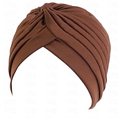 abordables Musulmán árabe-Sombreros turbantes suaves con nudo preanudado moda plisada gorro de quimioterapia diadema para dormir de color sólido naranja para mujeres Día de Reyes casual diario