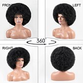 baratos Perucas de festa-Peruca Afro Peruca Afro dos anos 70 para Mulheres Negras Perucas Cacheadas Kinky com Franjas Peruca Curta e Cacheada Macia e Natural para Uso Diário Festa Perucas de Halloween