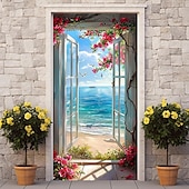 levne Garážové a dveřní bannery-okna pohled na pláž kryty dveří nástěnná malba výzdoba dveří gobelín dekorace záclona pozadí banner dveří odnímatelný pro přední dveře vnitřní venkovní domácí dekorace pokoje farma výzdoba zásoby