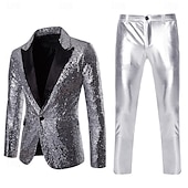 cheap Outfits-Disco 1980s Pants Suits &amp; Blazers Lapel Collar Blazer Disco Sequins Normal Men&#039;s Halloween Masquerade Party Club Pride Parade Adults&#039; Coat Pants