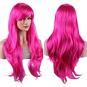 economico Parrucche storiche-parrucche 28 pollici 70cm lunghi capelli ricci ondulati parrucca cosplay resistente al calore con cuffia per parrucca parrucche di carnevale