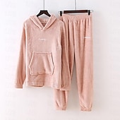 preiswerte Trainingsanzüge für Damen-Damen Basic Trainingsanzug Hosen-Sets Pullover Pyjamas Langarm Mit Kapuze Feste Farbe Valentinstag Casual Schwarz Blau Kamel Herbst Winter Regular Fit