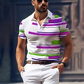 billige Geometrisk polo for menn-Herre Geometrisk Golf skjorte Kortermet Poloskjorter Skjorter med krage Fritid Ferieklær Formell klær Festivalklær Knapper 3D-utskrift Sommer Kongeblå Blå Lilla