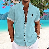 abordables Impression océan-Homme Chemise hawaïenne Chemise Aloha Chemises imprimées Manches courtes Chemise Col Mao Hawaïen Station balnéaire Vacances Hawaïen Rose Claire Bleu Violet S M L