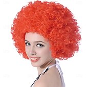 olcso Party Parókák-rövid, göndör, göndör afro paróka nőknek 70-es évek szintetikus hőálló parókák vicces party cosplay haj St. Patrick napi parókák