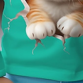 billiga Flickans 3D-djur-Flickor 3D Tecknat Katt Volang T-shirt Rosa Långärmad 3D-tryck Vår Höst Aktiv Mode söt stil Barn 3-12 år Rund hals Utomhus Ledigt Dagligen Normal