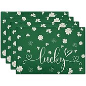 cheap Placemats &amp; Coasters &amp; Trivets-St. Patrick&#039;s Day Placemat, Clover Table Decoration, Non slip and Thermal Insulation Linen Mats Seasonal Spring Table Mats for Party Kitchen Dining Decoration