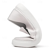 economico Scarpe Casual Slip-On-sneakers slip-on da uomo in pelle nera con suola bianca ammortizzata e design minimalista, mocassini casual per lavoro, viaggio e uso quotidiano