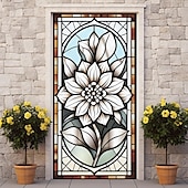 Недорогие Дверные чехлы-витражи цветочные дверные покрытия фреска декор дверной гобелен дверной занавес украшение фон дверной баннер съемный для входной двери в помещении и на открытом воздухе украшение для дома и комнаты