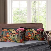 abordables Sábanas y funda de almohada-Juego de 2 fundas de almohada tamaño queen con diseño de setas, funda de edredón estampada, funda de almohada suave y transpirable, funda de almohada decorativa (20 x 30 pulgadas)