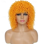 economico Parrucche da festa-Parrucche Afro Nere Ricce per Donne Nere Parrucche Corte per Donne Nere Parrucche di Capelli Naturali con Frangia Parrucche Ricce Kinky Afro Twist Parrucche di Halloween