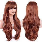 economico Parrucche storiche-parrucche 28 pollici 70cm lunghi capelli ricci ondulati parrucca cosplay resistente al calore con cuffia per parrucca parrucche di carnevale