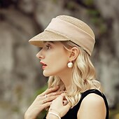 economico Cappelli per feste-cappelli cappello floscio in fibra di cotone cappello di paglia cappello da sole vacanza casual elegante protezione solare con copricapo in puro colore allacciato