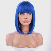 baratos Peruca para Fantasia-peruca verde para mulheres peruca bob verde curta reta peruca verde esmeralda com franja sintética resistente ao calor halloween cosplay peruca cosutme perucas do dia de são patrício
