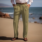 cheap Holiday-Men&#039;s Linen Pants Trousers Summer Pants Front Pocket Pleats Straight Leg Plain Comfort Breathable Casual Daily Holiday Fashion Basic Black White