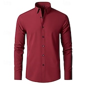 voordelige strijkvrije overhemden voor heren-Voor heren Overhemd Overhemd met knopen Zwart Wit Wijn Lange mouw Effen Revers Lente &amp; Herfst Bruiloft Feest Kleding