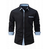preiswerte Businesshemden für Herren-Herren Oberhemd Lässiges Hemd Schwarz Weiß Hellgrün Burgunderrot Blau Langarm Farbblock Solide / einfarbig Umlegekragen Hochzeit Urlaub Button-Down Bekleidung Baumwolle Modisch Freizeit
