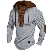 cheap Basic T shirts-Men&#039;s T Shirt Tee Top Long Sleeve Shirt Long Sleeve Hooded Spring &amp;  Fall Color Block Slim Pleated Fashion Designer Basic Lace up Patchwork Vacation Street Going out Black Army Green Beige Top Tee