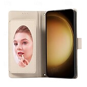 Недорогие Чехлы для Samsung-телефон Кейс для Назначение SSamsung Galaxy S24 S23 S22 S21 S20 Plus Ultra A34 S25 Ультра Кошелек для карт Зеркальная поверхность Молния Полная защита тела Геометрический рисунок ТПУ Кожа PU