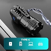 abordables Lampes de poche-Lampe de poche à pouce monstre à trois yeux 2000lm, mini flash super puissant 20w avec batterie rechargeable 1500mah, lampe de secours usb type-c p50