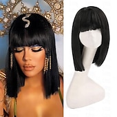 economico Parrucche da festa-Parrucche Bob Bianche per Donne Parrucca corta bianca con frangia Parrucche Bob Lisce Sintetiche Parrucche quotidiane per feste Parrucchi di Halloween