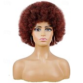levne Párty paruky-afro paruky pro černé ženy 70. léta krátká černá afro paruka disco afro nafouklé paruky pro ženy výstřední kudrnatá paruka 10palcová přirozeně vypadající syntetická paruka denní párty cosplay