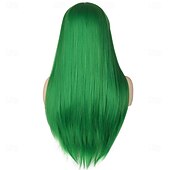 voordelige Feestpruiken-Dames 26 lange rechte groene synthetische bestendige haarpruiken met pony Natuurlijk ogende pruik voor dames Halloween cosplay St. Patrick&#039;s Day pruiken