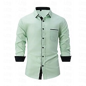 abordables camisas de hombre sin planchar-Hombre Camisa Camisa para Vestido Camisa de cuello Abotonar la camisa Bloque de color Boda Diario Bleu Ciel Negro Blanco Verde Claro Manga Larga Cuello Vuelto Primavera &amp; Otoño Ropa Retazos