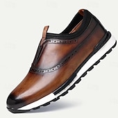 cheap Premium Leather Sneakers-Men&#039;s Premium Cowhide Leather Slip-On Loafers – Green and Black Brogue Design, Comfortable Cushioned Sole, Casual and Formal Shoes