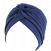 abordables Musulmán árabe-Sombreros turbantes suaves con nudo preanudado moda plisada gorro de quimioterapia diadema para dormir de color sólido naranja para mujeres Día de Reyes casual diario