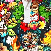 preiswerte Hawaii-Poloshirt für Herren-Kentucky Derby Herren Tiki Golfshirt Kurzarm Polo-Shirts Hemden mit Kragen Lässig Strandbekleidung Urlaubskleidung Tropenkleidung Party-Outfits Knöpfe 3D-Druck Sommer Gelb Rosa Purpur