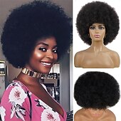 levne Párty paruky-afro paruky pro černé ženy 70. léta krátká černá afro paruka disco afro nafouklé paruky pro ženy výstřední kudrnatá paruka 10palcová přirozeně vypadající syntetická paruka denní párty cosplay